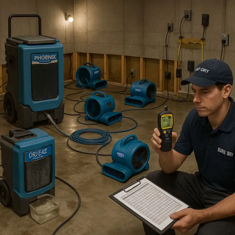Structural Drying and Dehumidification process in North Windham, ME